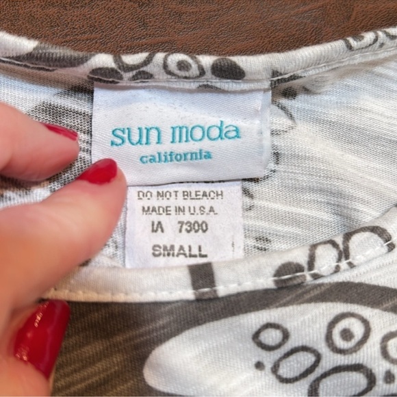 SUN MODA Gray & Cream Starfish Print Asymmetrical 3/4 Sleeve Tunic Top Size S - Picture 7 of 8